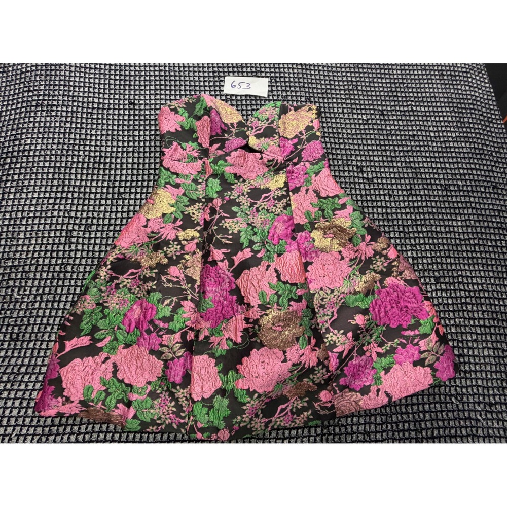 Elliatt Floral Brocade Dress Womens S Pink Strapless Metallic Mini